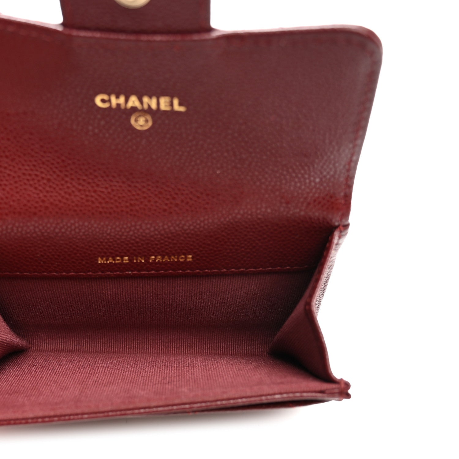Caviar Quilted Flap Card Holder Wallet Burgundy