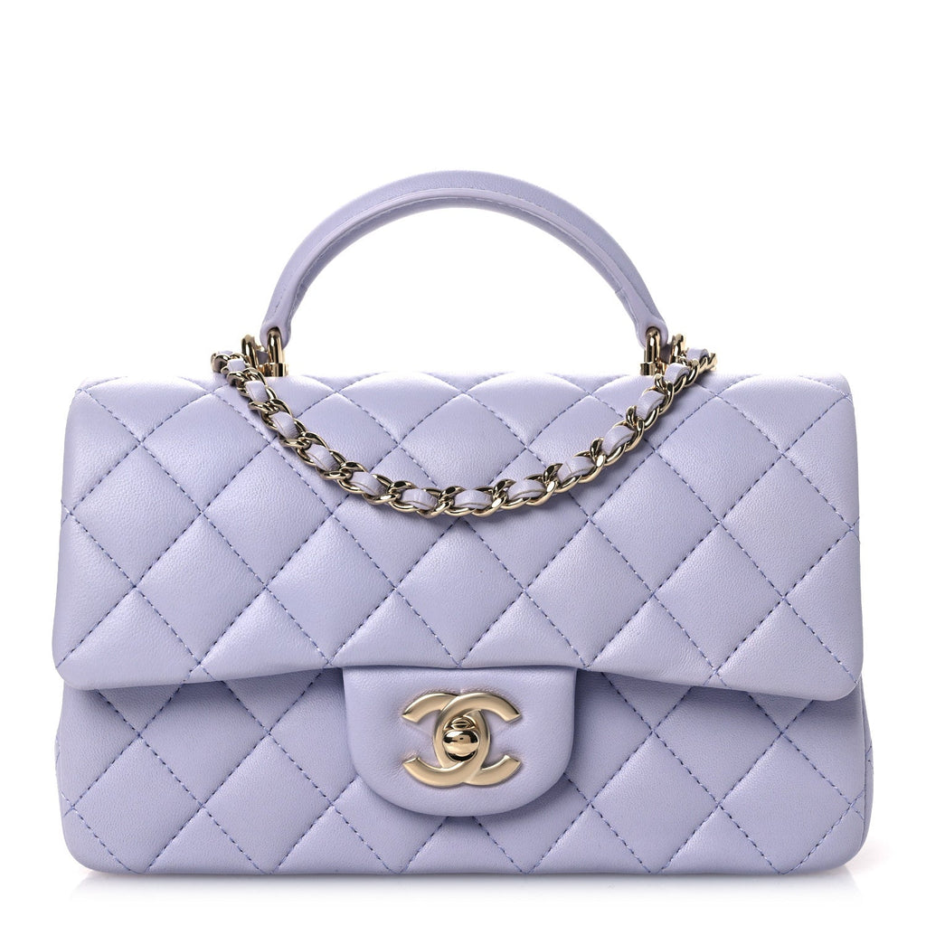 Lambskin Quilted Mini Top Handle Rectangular Flap Light Purple