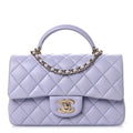Lambskin Quilted Mini Top Handle Rectangular Flap Light Purple