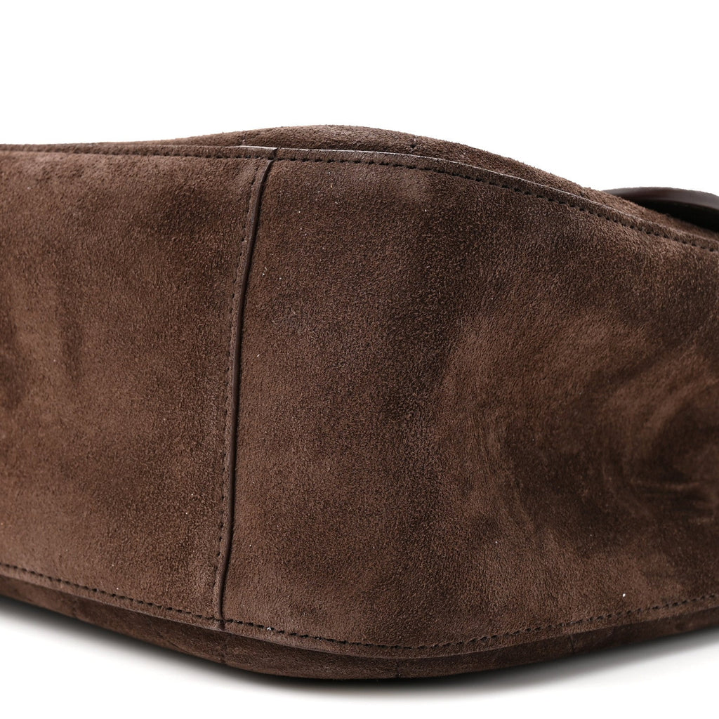 Suede Calfskin Small Souplissimo Maxi Flap Dark Brown