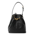 Calfskin CD Embossed Medium C'est Chain Bucket Bag Black