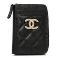 Caviar Quilted Studded CC Zip Card Holder Black