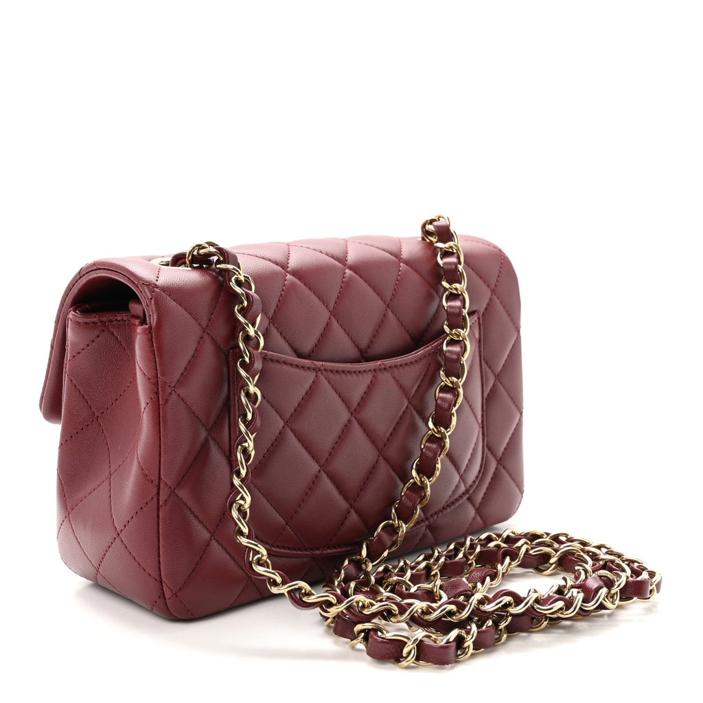 Lambskin Quilted Mini Rectangular Flap Burgundy