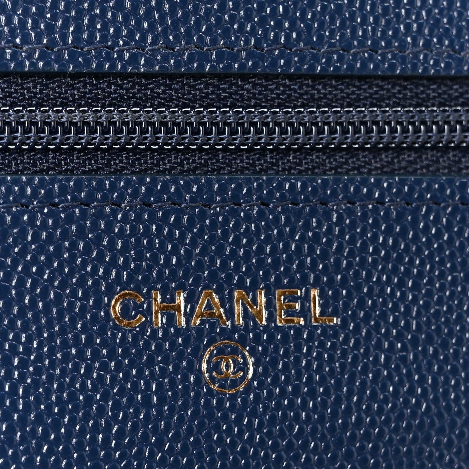 Caviar Quilted Wallet on Chain WOC Navy Blue