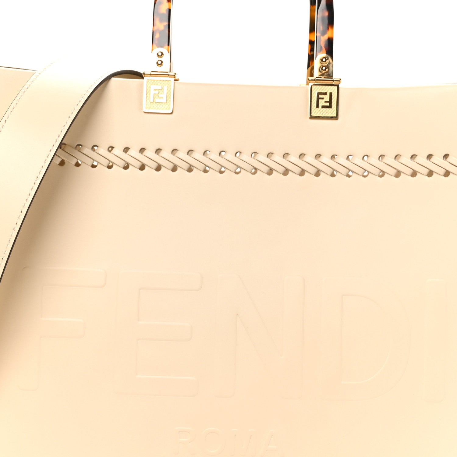 Vitello King Ceylon Plexiglass Woven Logo Debossed Medium Fendi Sunshine Shopper Tote White Ice