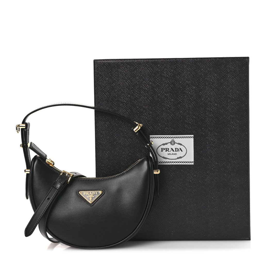 Soft Calfskin Mini Arque Shoulder Bag Black
