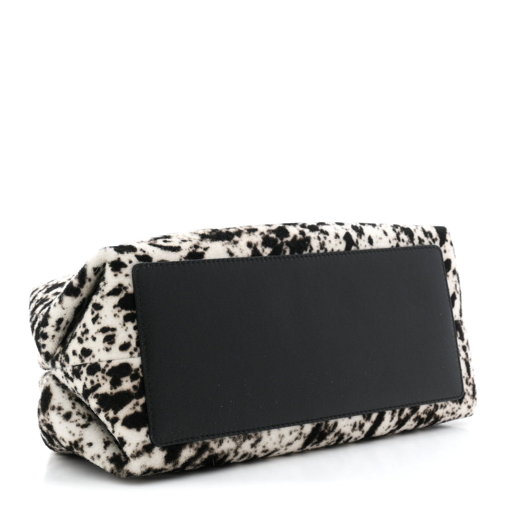 Lambskin Pony Hair Printed Clutch With Chain Black White Black White