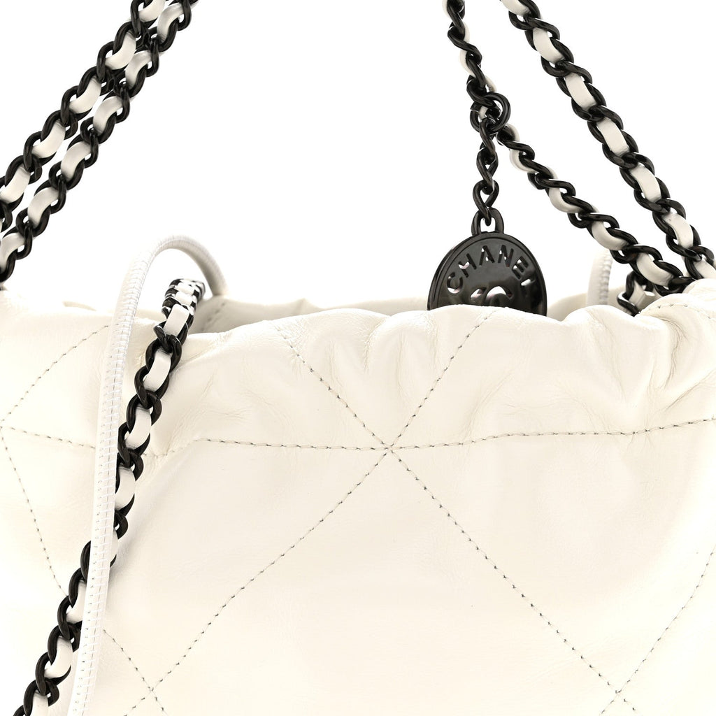 Shiny Calfskin Quilted Mini Chanel 22 White Black