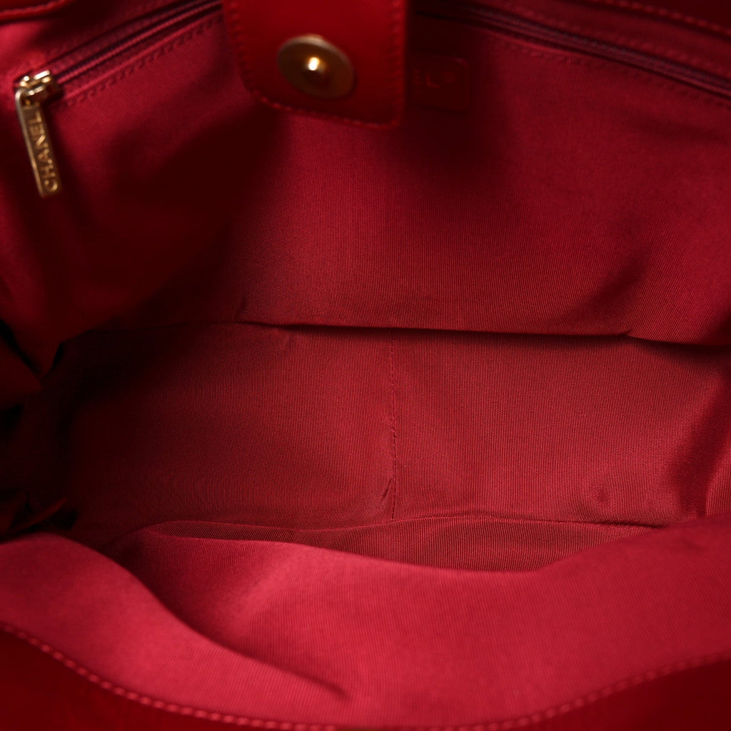 Shiny Aged Calfskin Shopping Bag Red