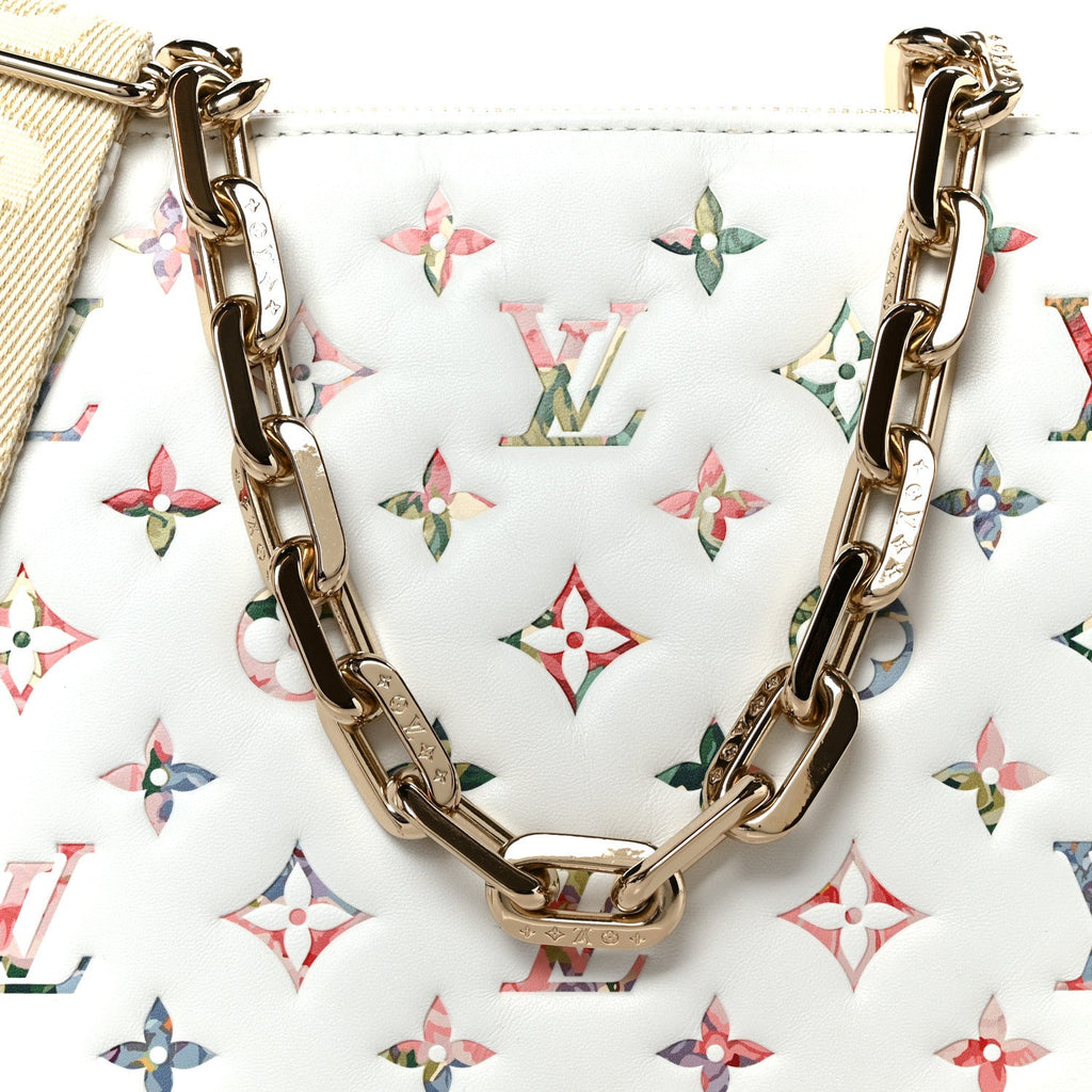 Lambskin Embossed Monogram LV Garden Coussin PM Cream