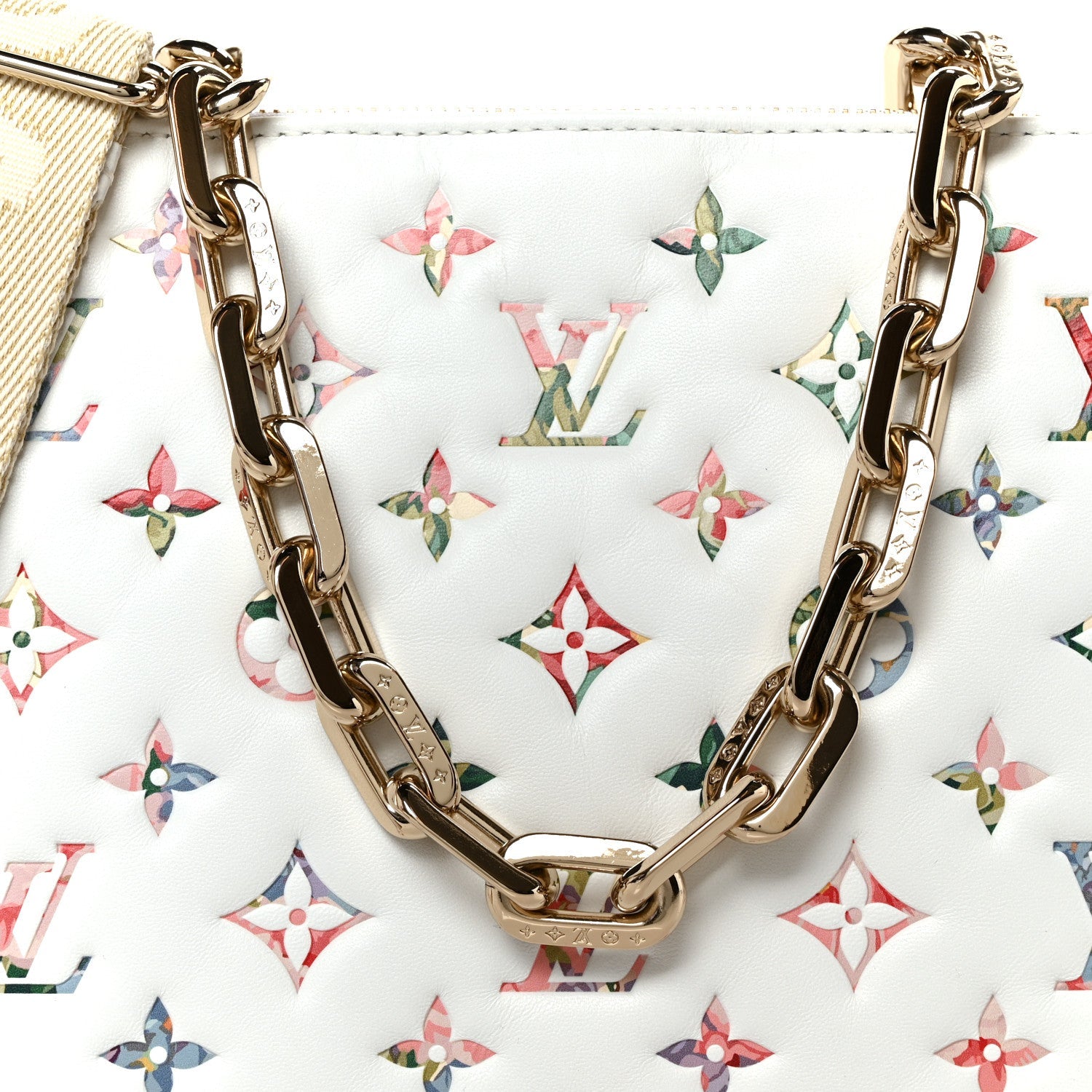 Lambskin Embossed Monogram LV Garden Coussin PM Cream