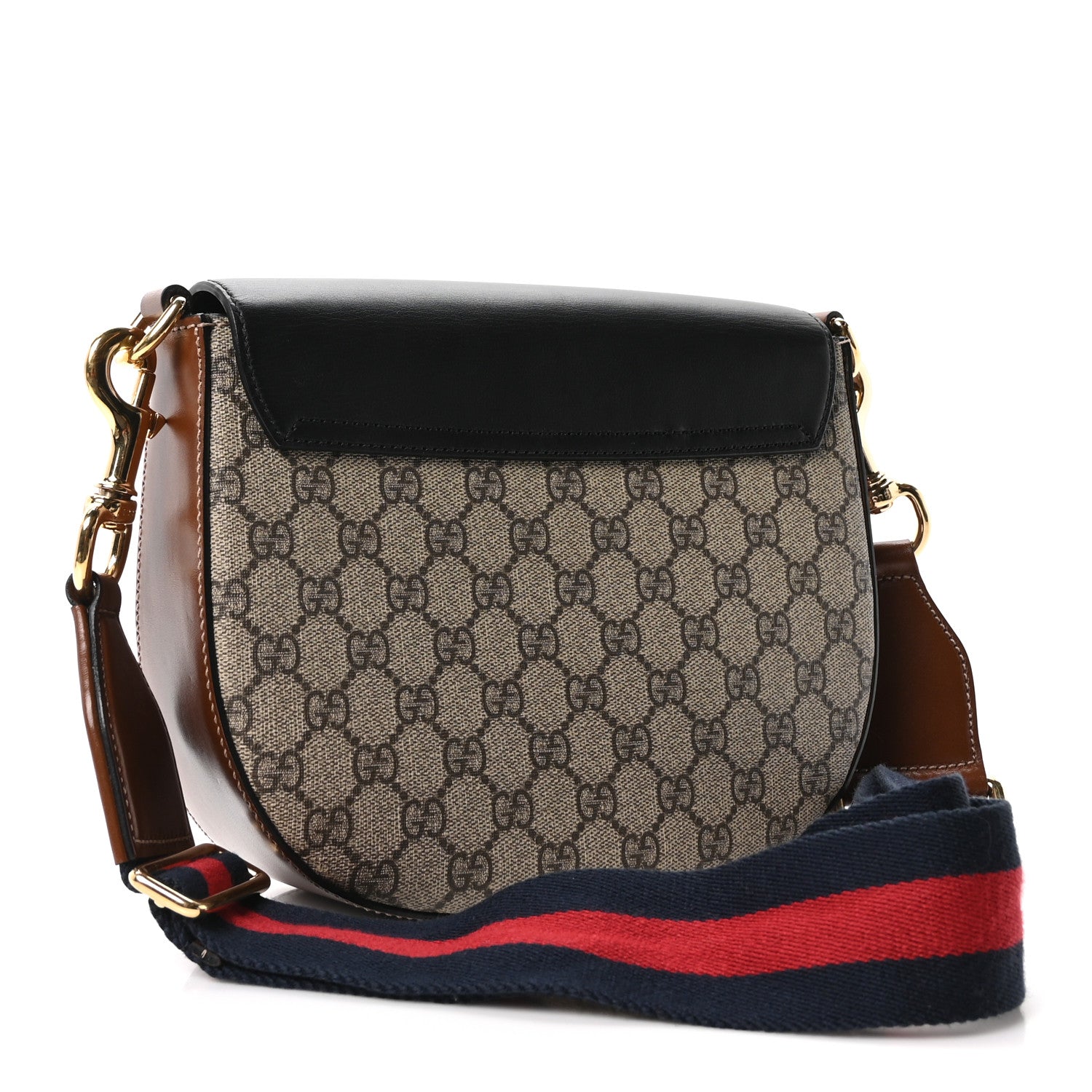 GG Supreme Monogram Web Medium Padlock Messenger Shoulder Bag Black