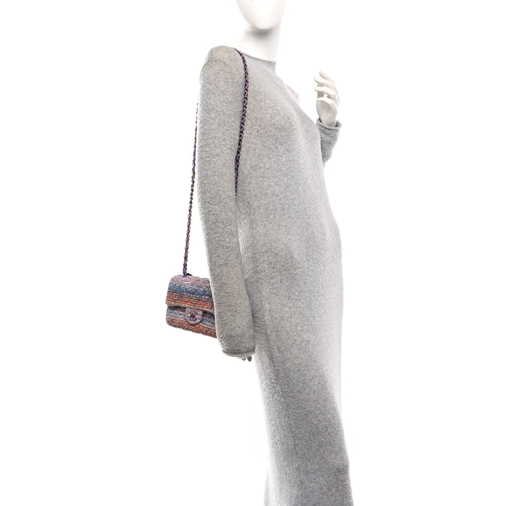 Tweed Quilted Mini Rectangular Flap Blue Pink Orange