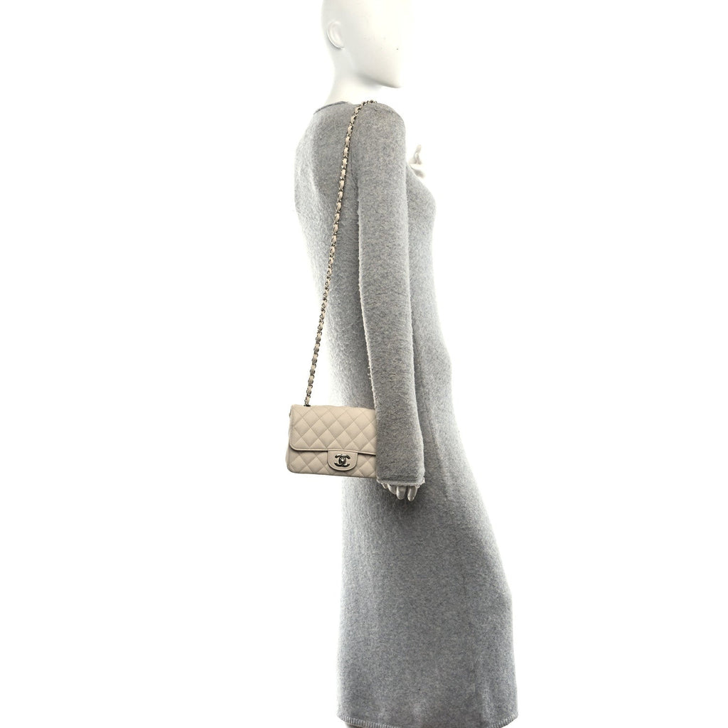 Caviar Quilted Mini Rectangular Flap Light Beige