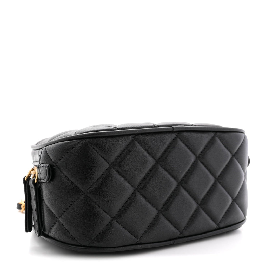 Lambskin Quilted Top Handle Mini Bowling Bag Black