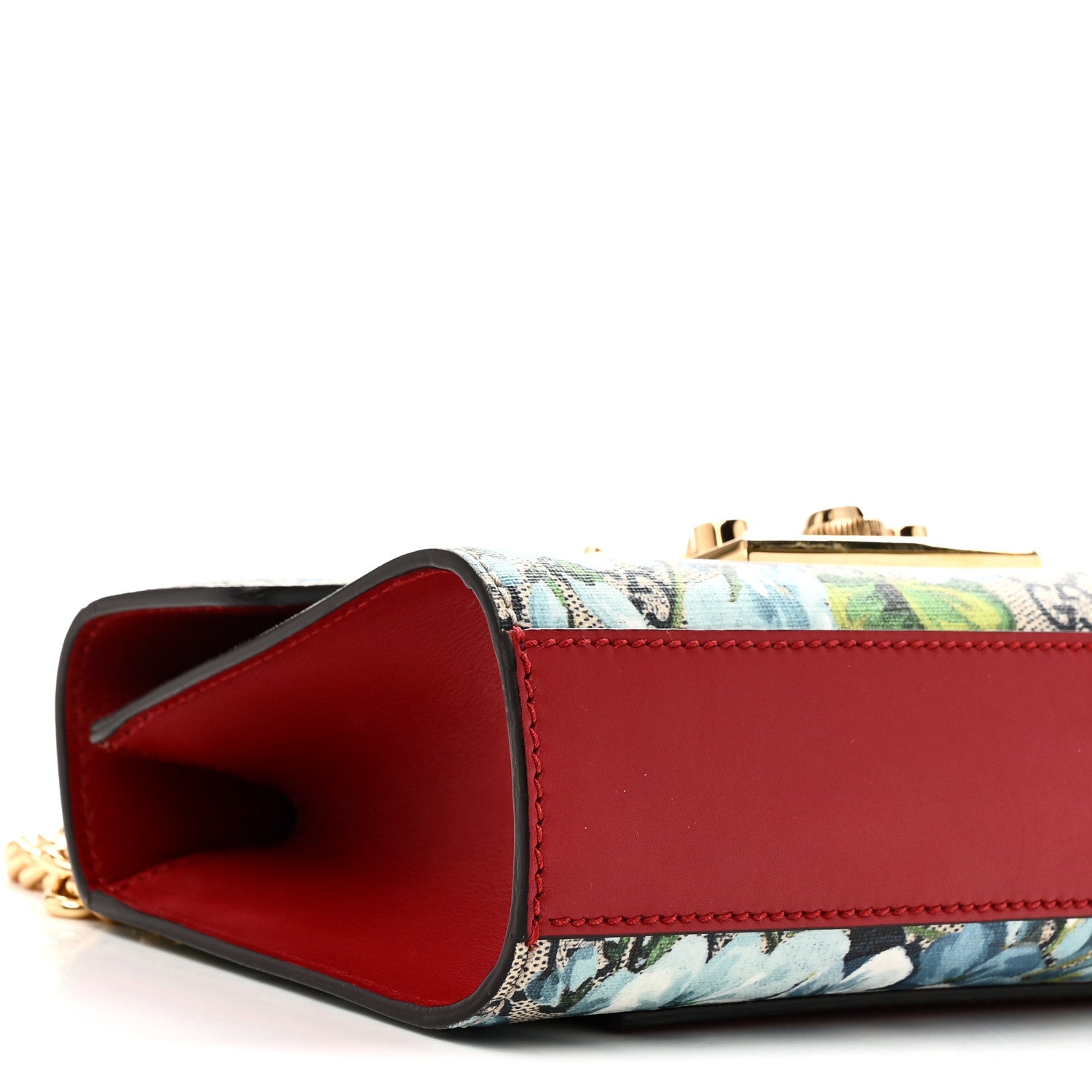 GG Supreme Monogram Blooms Small Padlock Shoulder Bag Beige Blue Navy Hibiscus Red