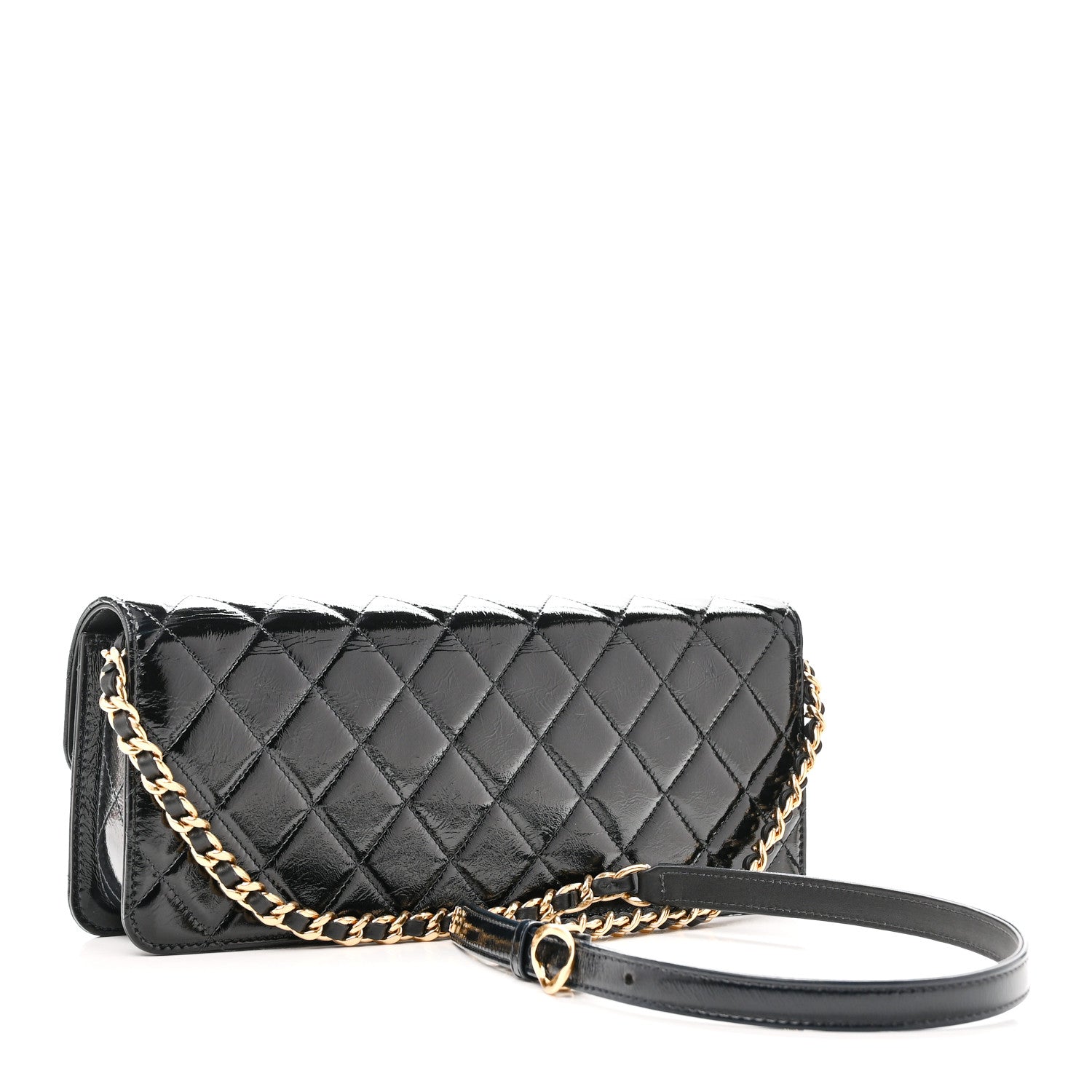 Patent Lambskin Quilted East West Flap Shoulder Bag Black