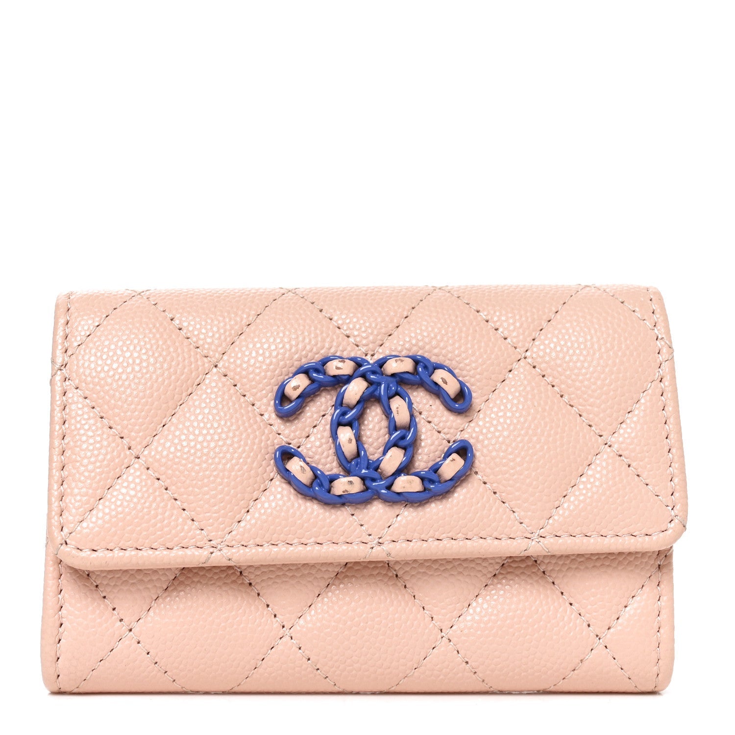 Caviar Quilted Chain CC Flap Card Holder Light Pink