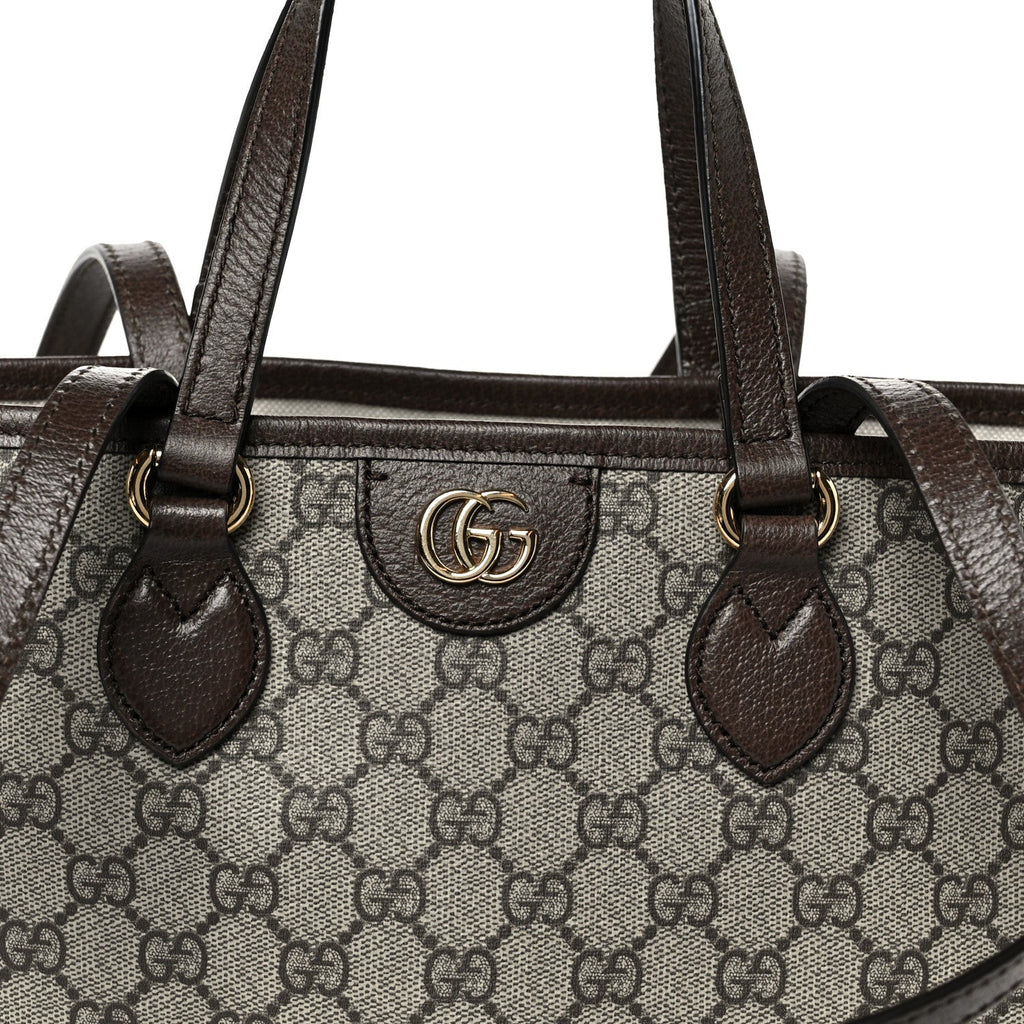 GG Supreme Monogram Textured Calfskin Small Ophidia Shoulder Tote Bag Beige Ebony New Acero