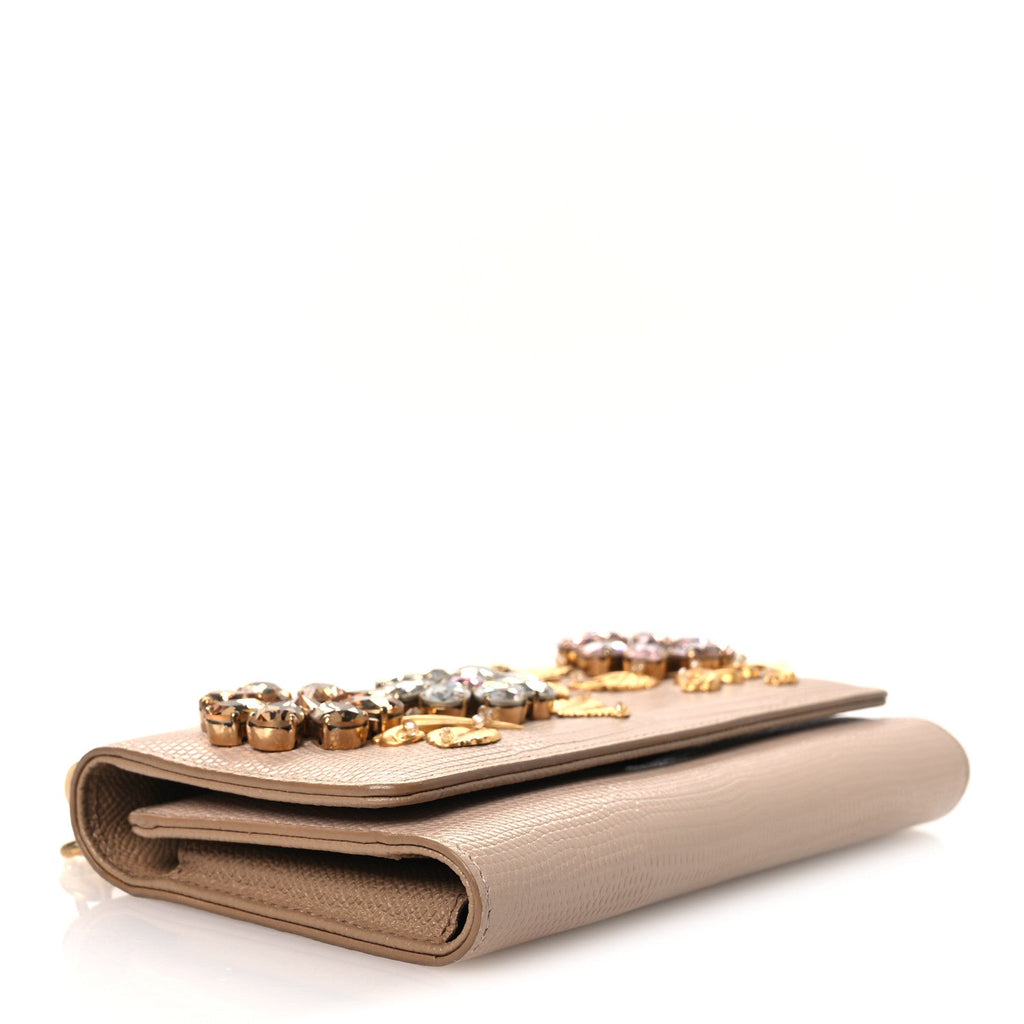 Stampa Iguana Mini Miss Sicily Chain Phone Case Wallet Beige
