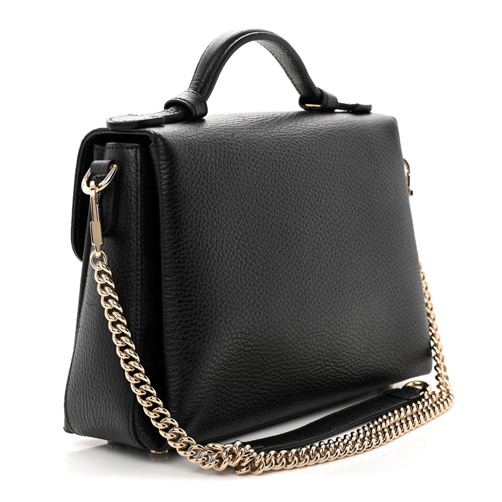Dollar Calfskin Interlocking G Top Handle Shoulder Bag Black