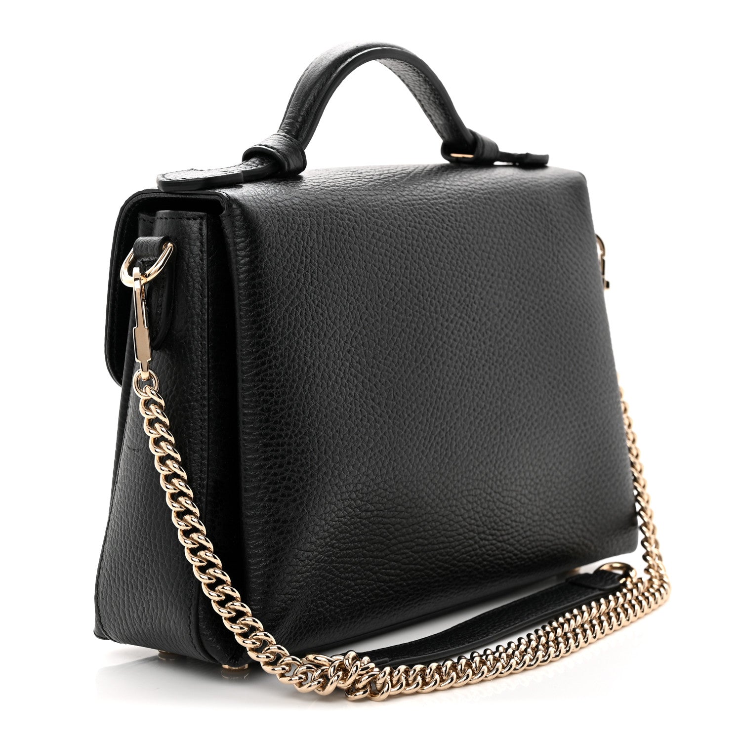 Dollar Calfskin Interlocking G Top Handle Shoulder Bag Black