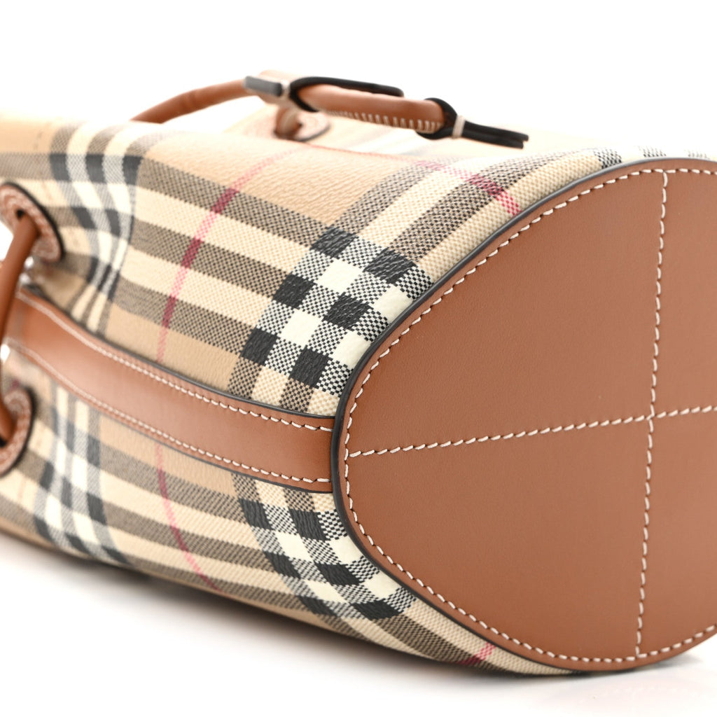 E-Canvas Vintage Check Mini Drawstring Bucket Bag Briar Brown