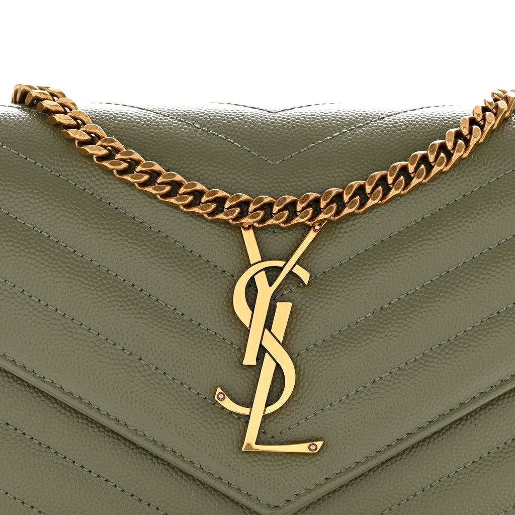 Grain De Poudre Matelasse Chevron Monogram Chain Wallet Light Sage