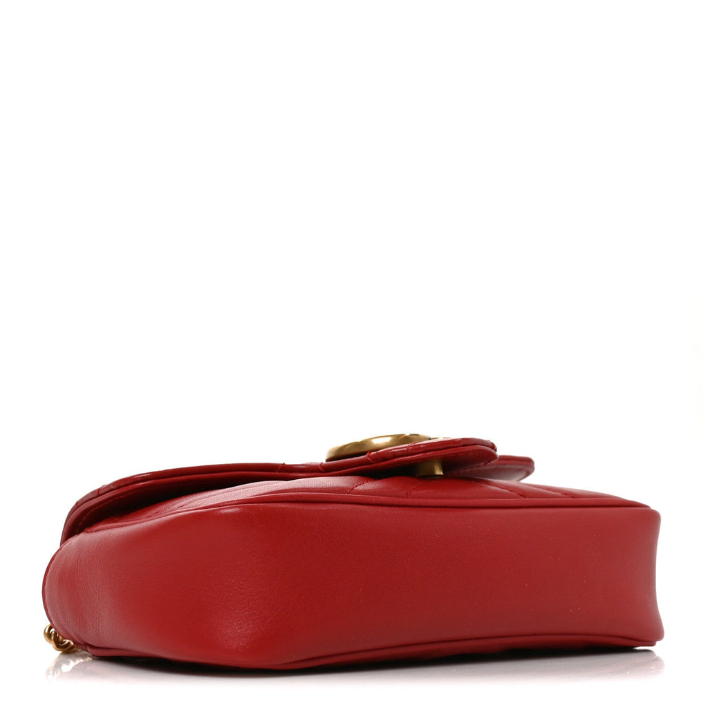 Calfskin Matelasse Super Mini GG Marmont Shoulder Bag Hibiscus Red