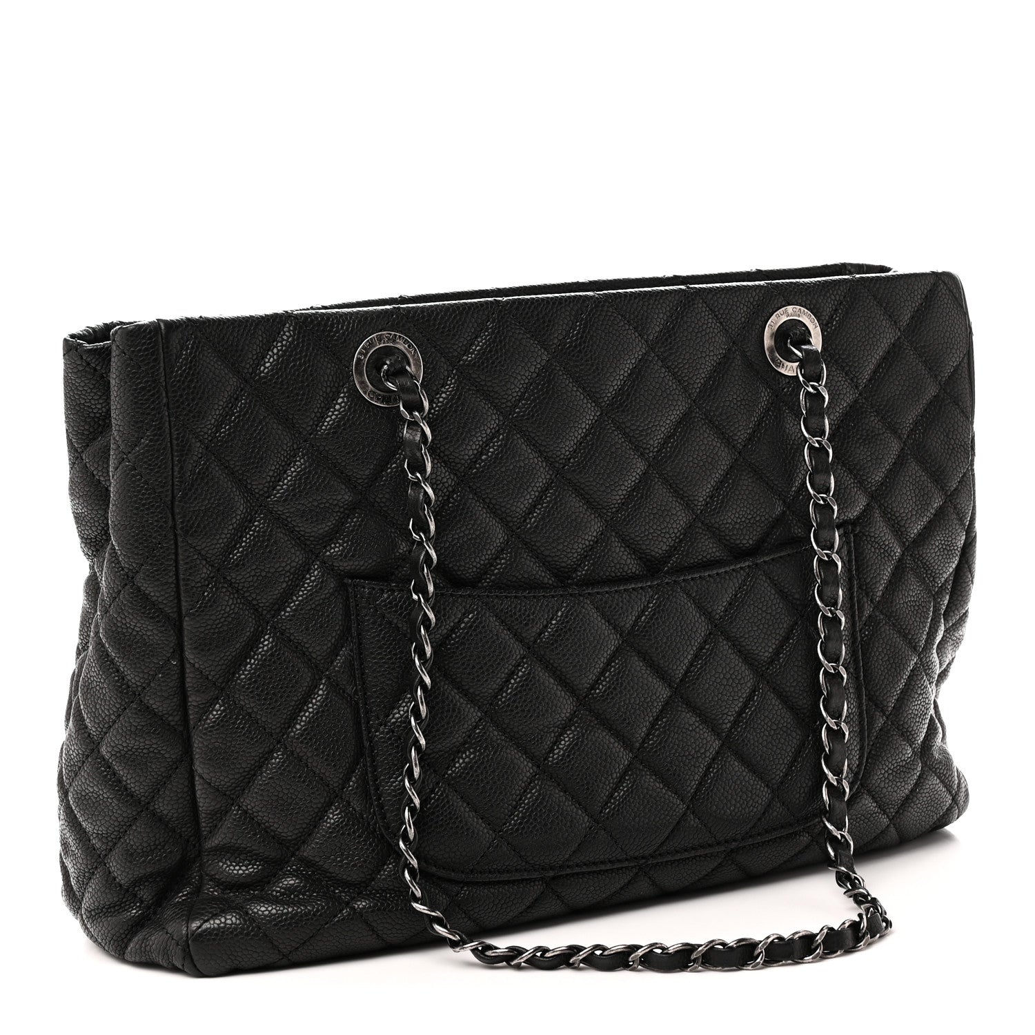 Caviar Quilted Shopping Tote Black Black
