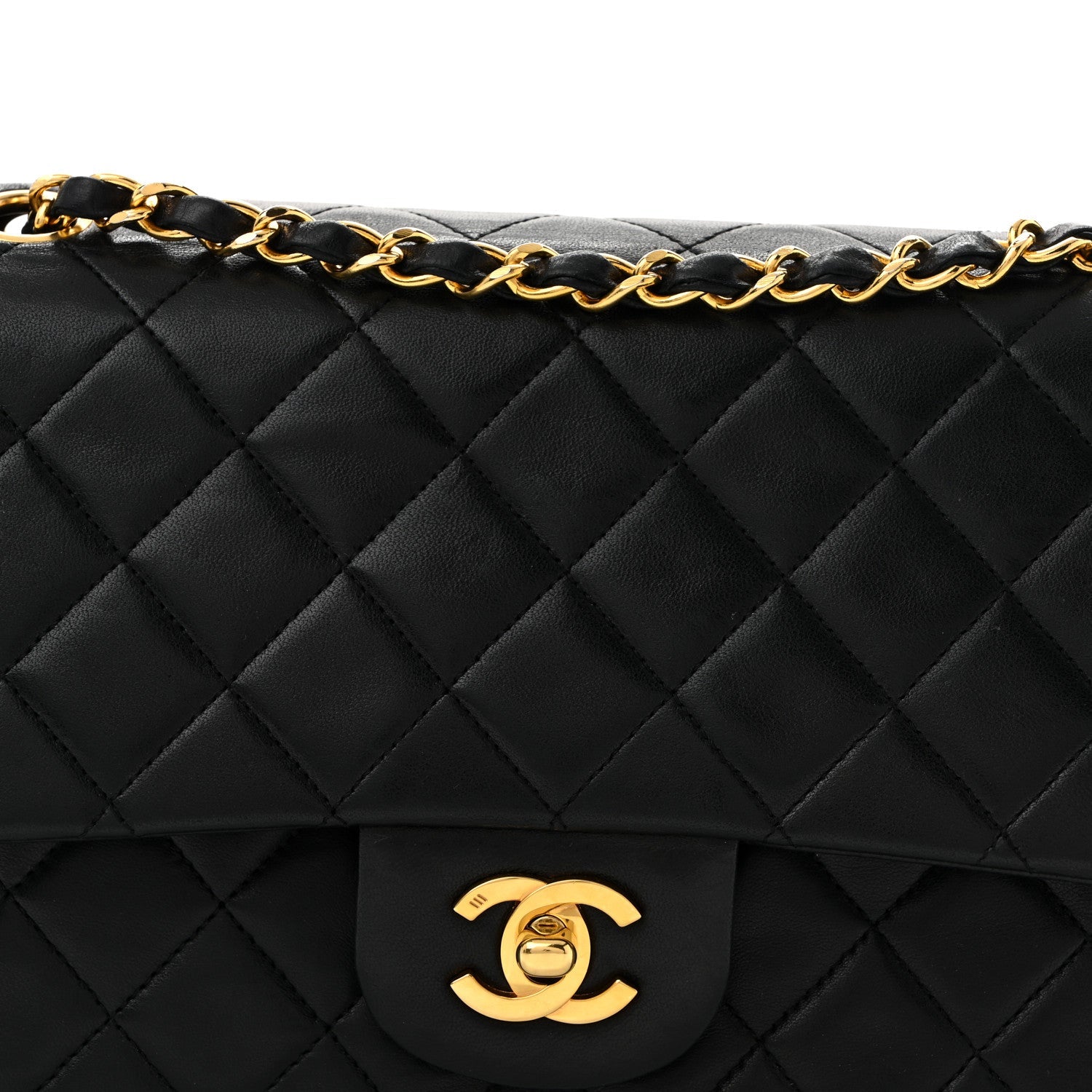 Lambskin Quilted Medium Double Flap Black