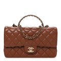 Lambskin Quilted Medium Crystal Top Handle Rectangular Flap Brown