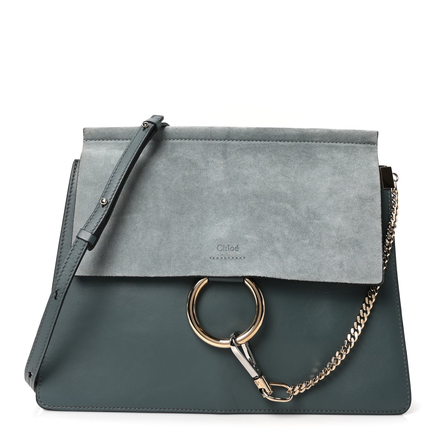 Suede Calfskin Medium Faye Shoulder Bag Cloudy Blue