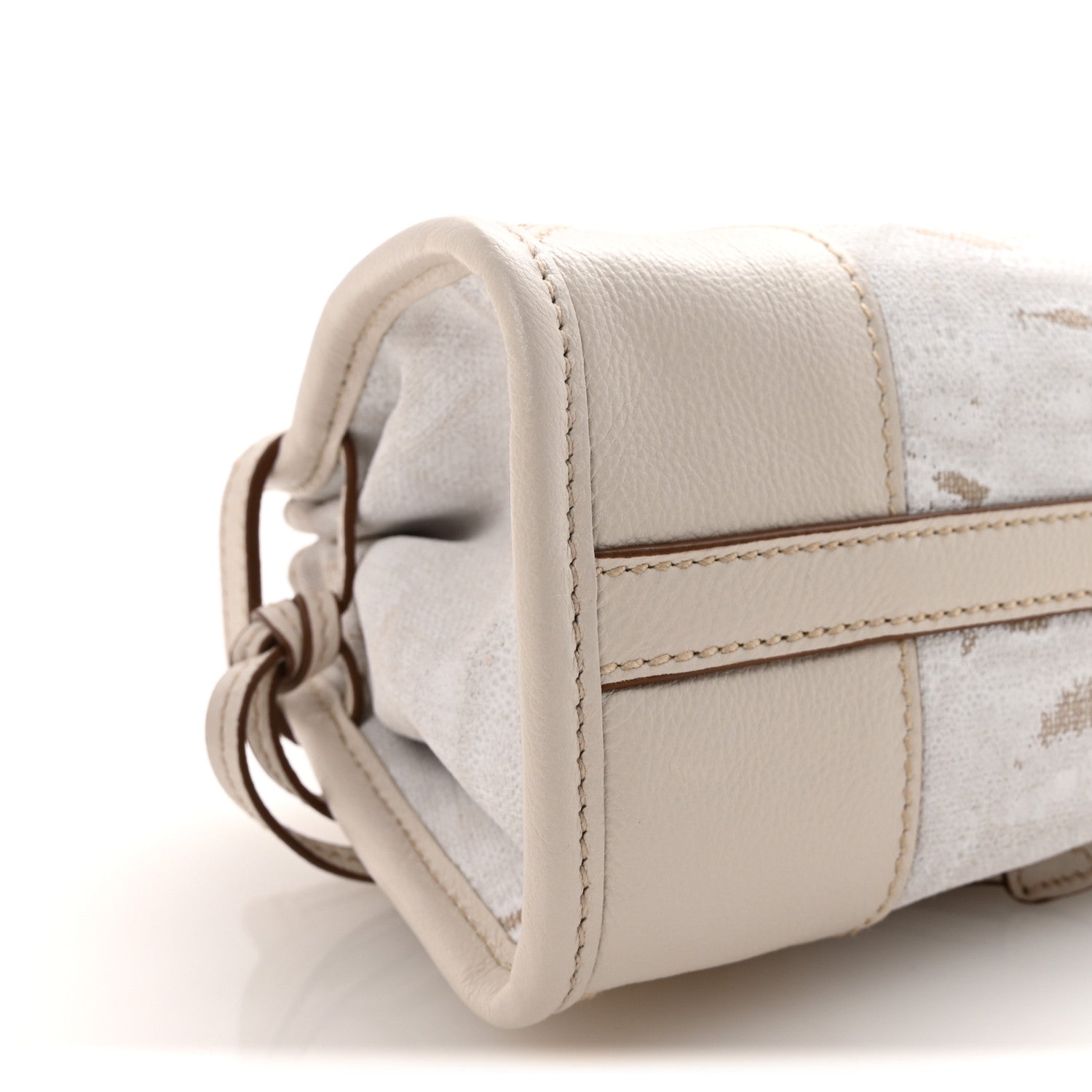 Linen Calfskin Triangle Mini Bonnie Hand Bag White