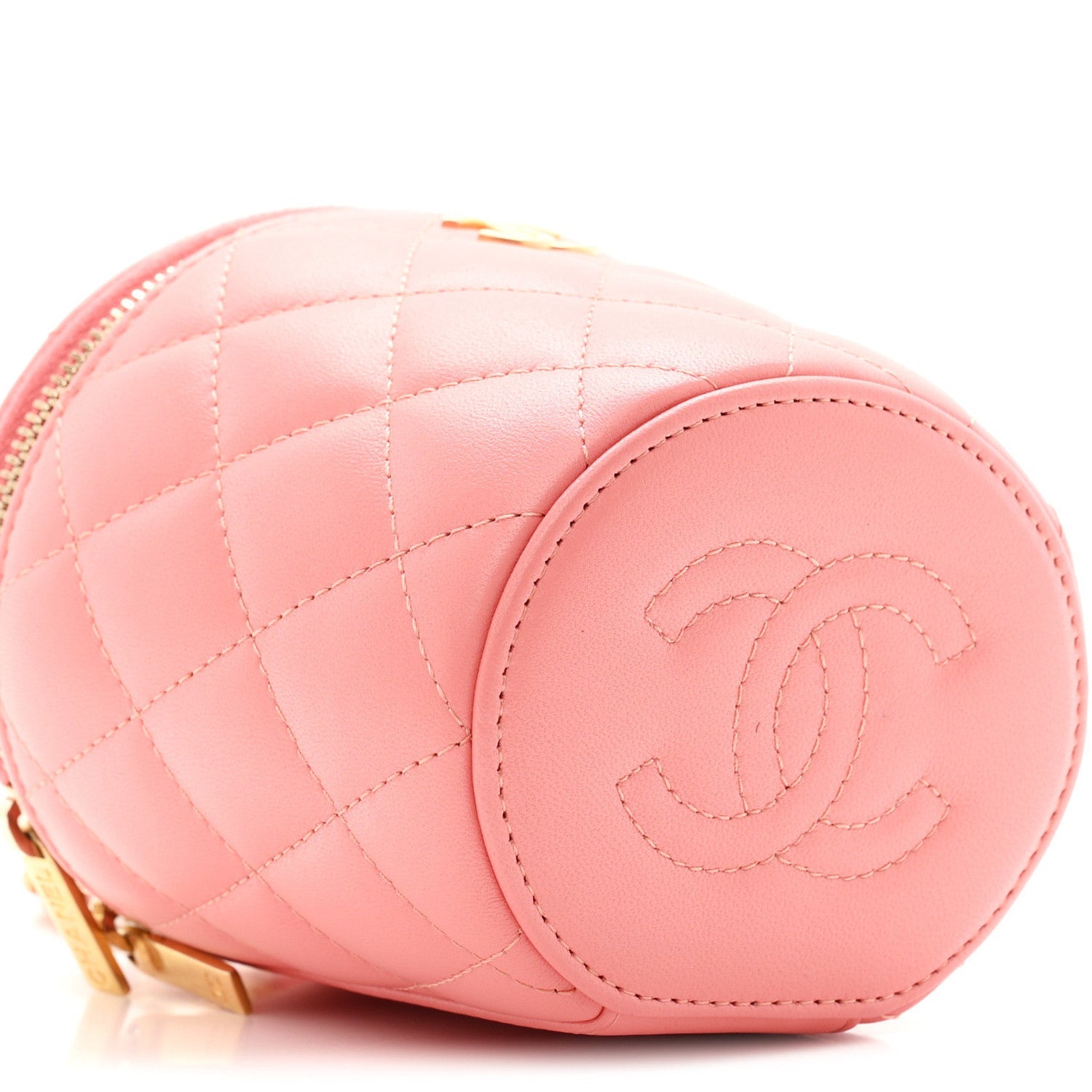 Lambskin Quilted Afternoon Tea Top Handle Vanity Case With Chain  Light Pink