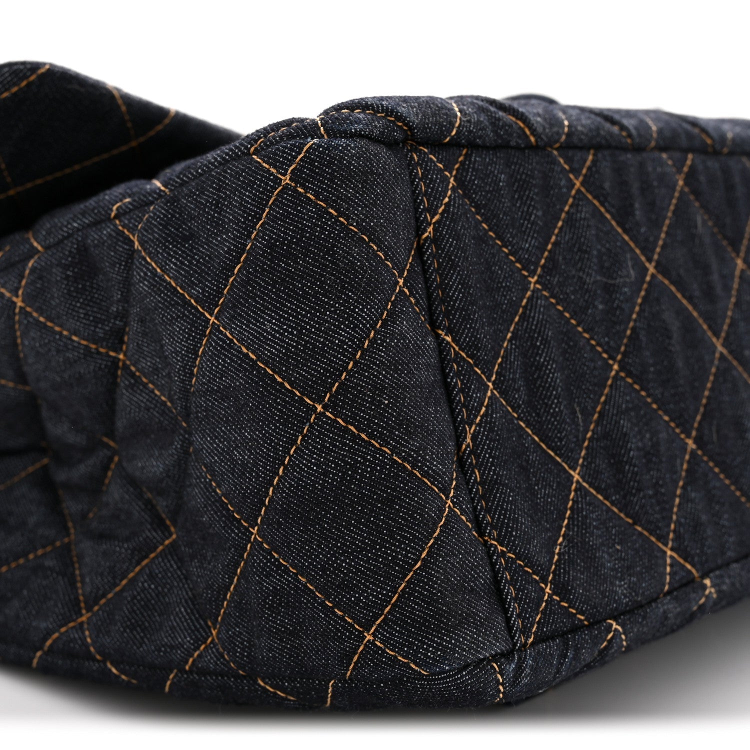 Denim Quilted XXL Travel Flap Bag Dark Blue Orange
