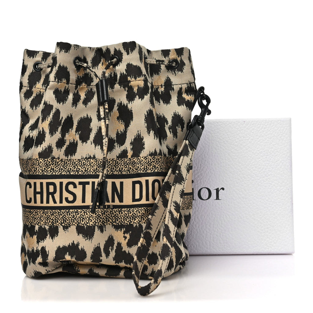 Canvas Mizza Embroidered Leopard DiorTravel Pouch Beige