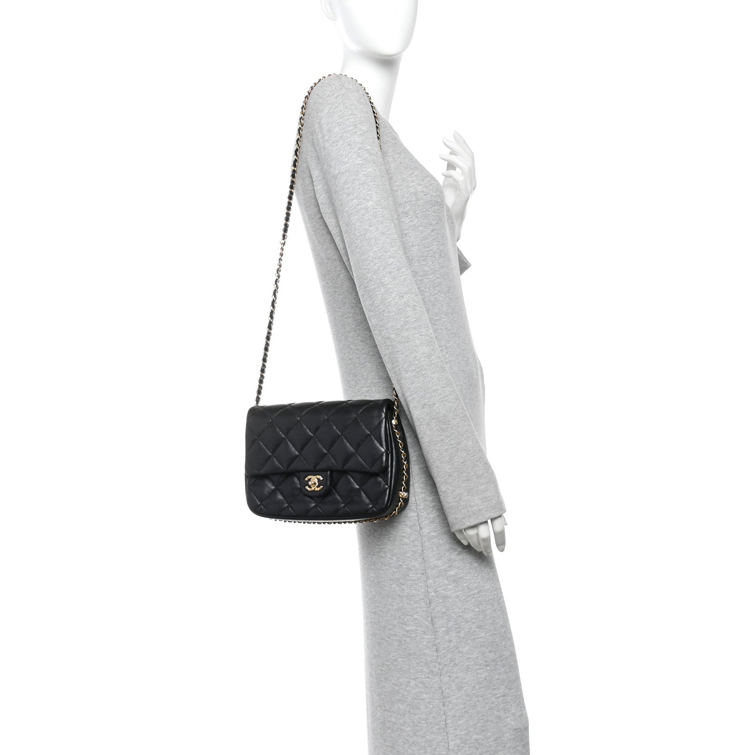 Lambskin Quilted CC Medium Dynasty Flap Black