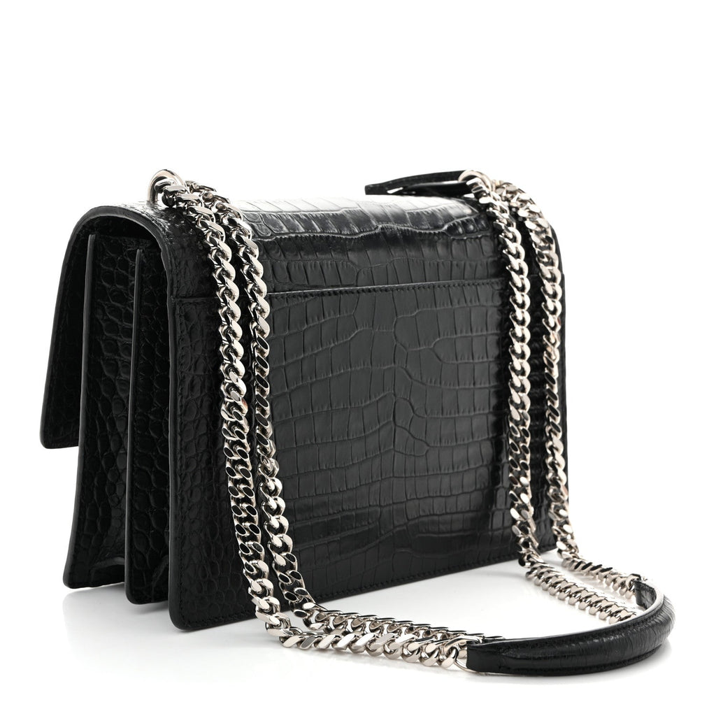 Calfskin Crocodile Embossed Medium Monogram Sunset Black