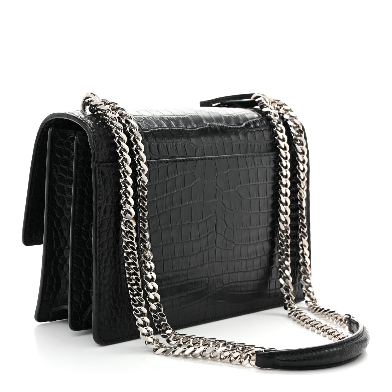 Calfskin Crocodile Embossed Medium Monogram Sunset Black