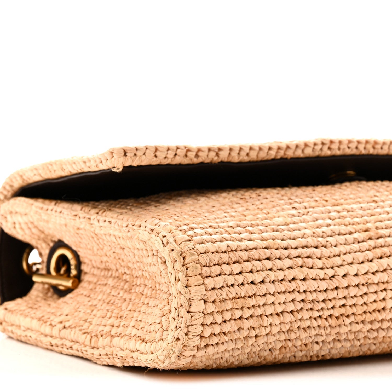 Raffia Medium Monogram Kate Satchel Natural Dark Oak