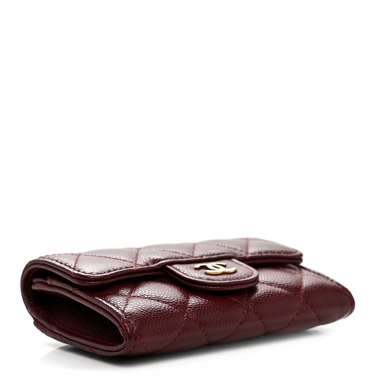 Caviar Quilted Flap Card Holder Wallet Burgundy
