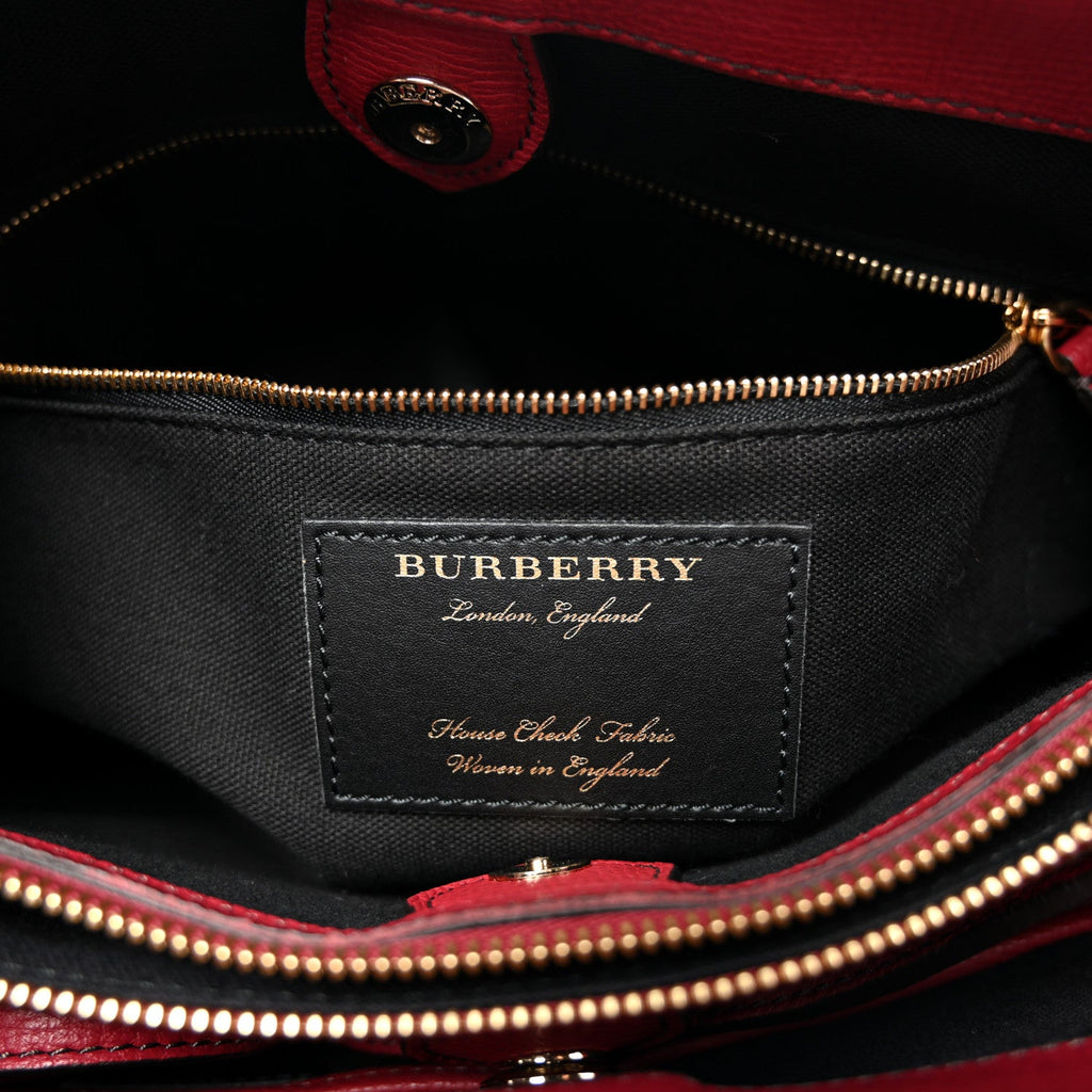 Grainy Calfskin House Check Medium Banner Tote Red