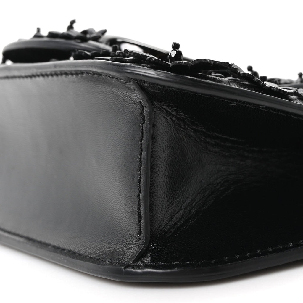 Calfskin Floral Embroidered Monochrome Vlogo Small Loco Shoulder Bag Black