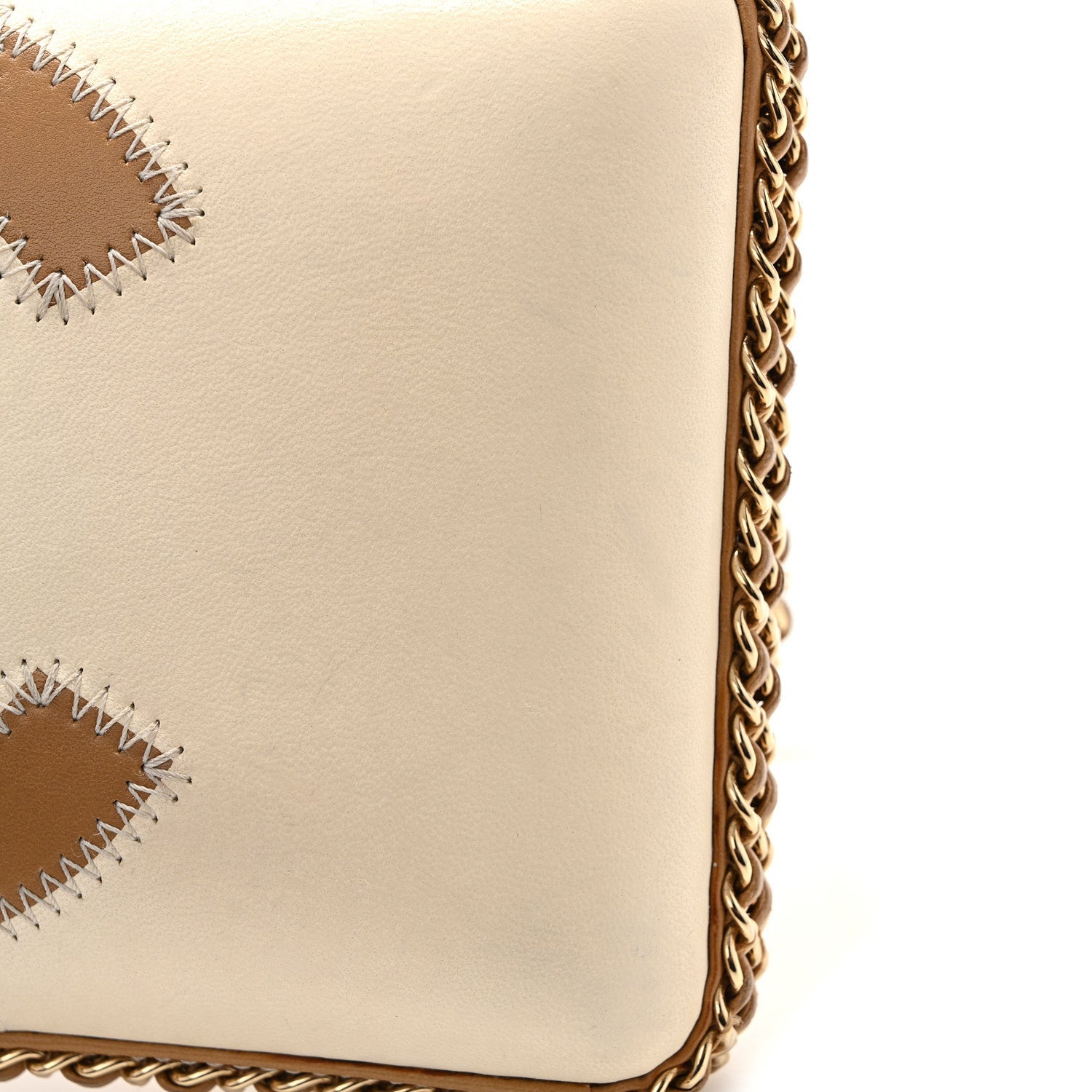 Lambskin CC Stitch Chain Around Clutch  Beige White