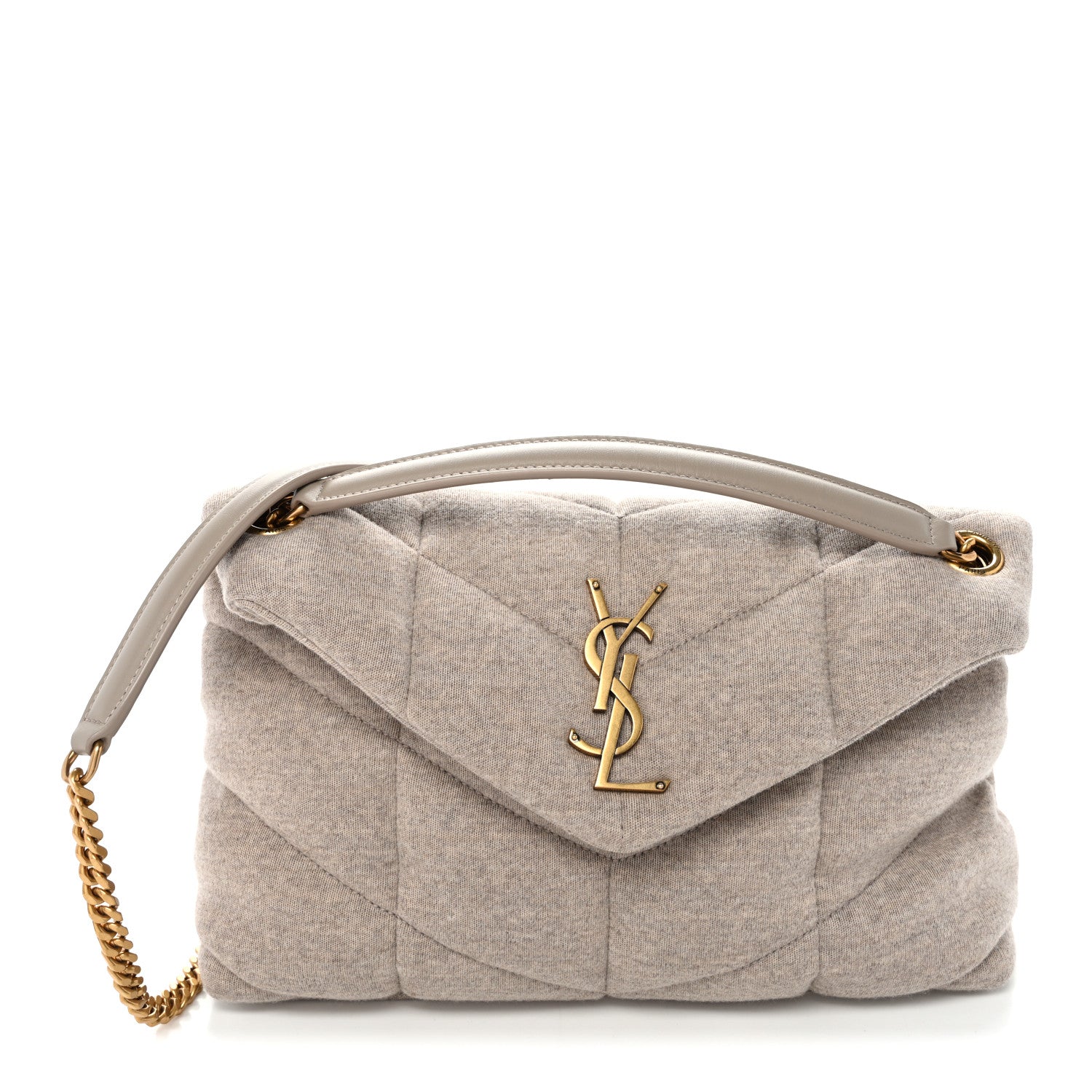 Jersey Quilted Small Loulou Puffer Monogram Chain Satchel Chalk Beige