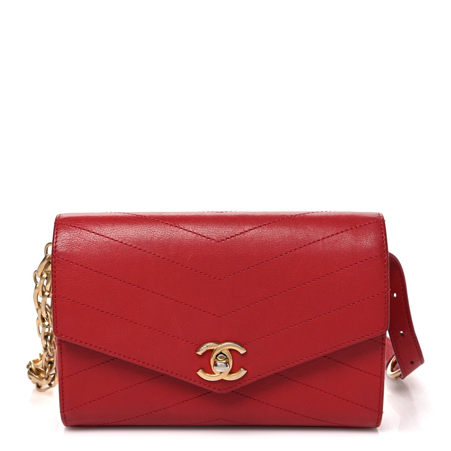 Calfskin Chevron Stitched Coco Waist Bag Red