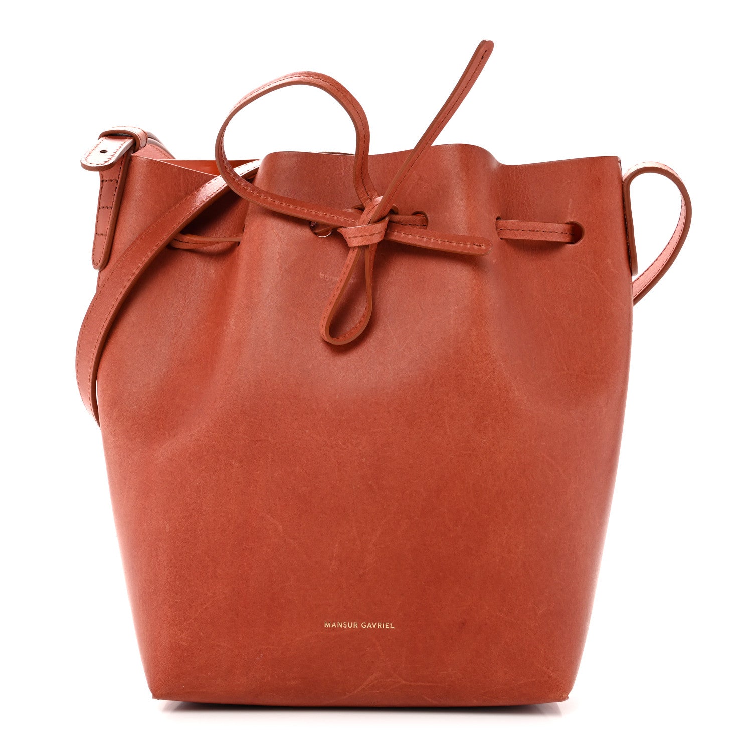 Vegetable Tanned Calfskin Mini Bucket Bag Brandy