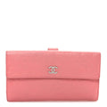 Lambskin Camellia Embossed Large Brilliant Flap Wallet Pink