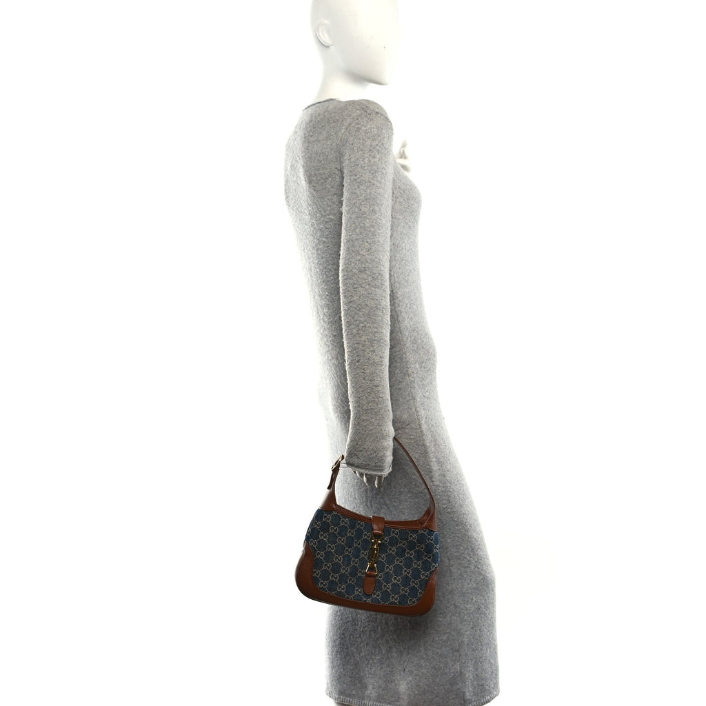 New Denim GG Monogram Calfskin Small Jackie 1961 Hobo Blue Tea Cuir